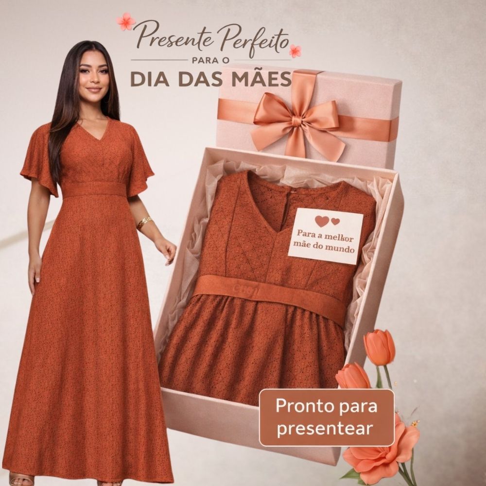 Vestido Longo Elegante Dia das Mães Moda Evangél