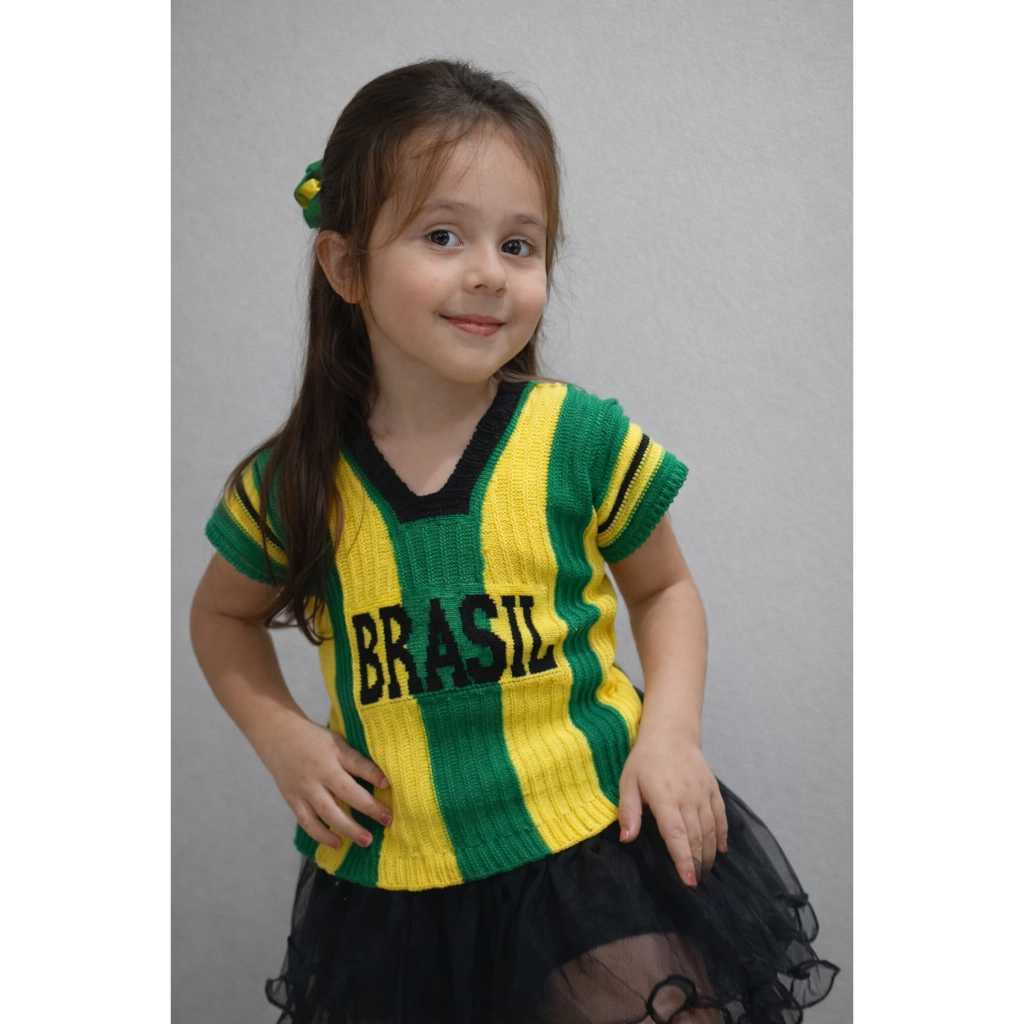 Blusa Infantil Decote V Listrada Tricô Malha Bras