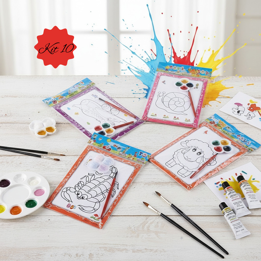 10 Conjunto Crianças Pintura Brinquedos Cor Fundo