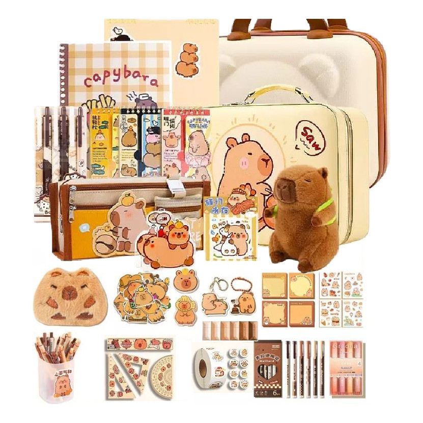 Kit de Papelaria Capybara Fofo 31 Peças com Malet