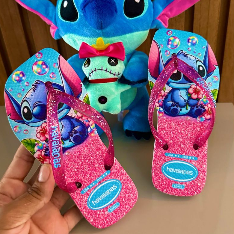 Chinelo Infantil Desenho Stitch Glitter Infantil L