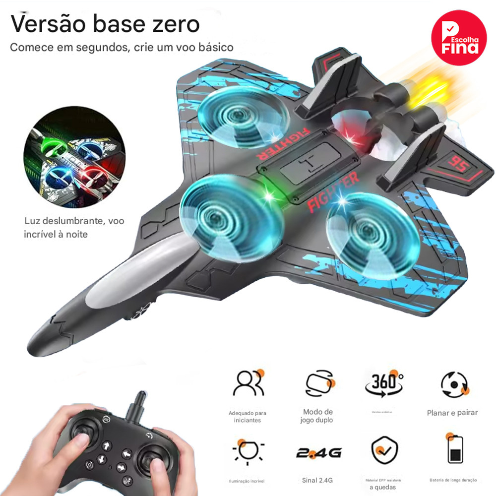 Avião Drone de Combate RC 2.4GHz Quadrimotor, Bat