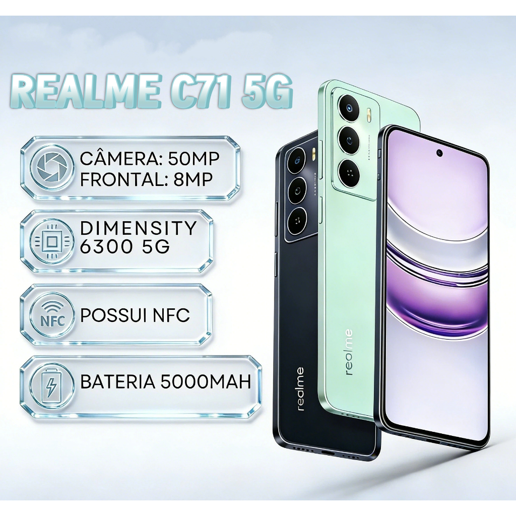 Realme C71 5G 256GB armazenamento,8GB RAM, Process