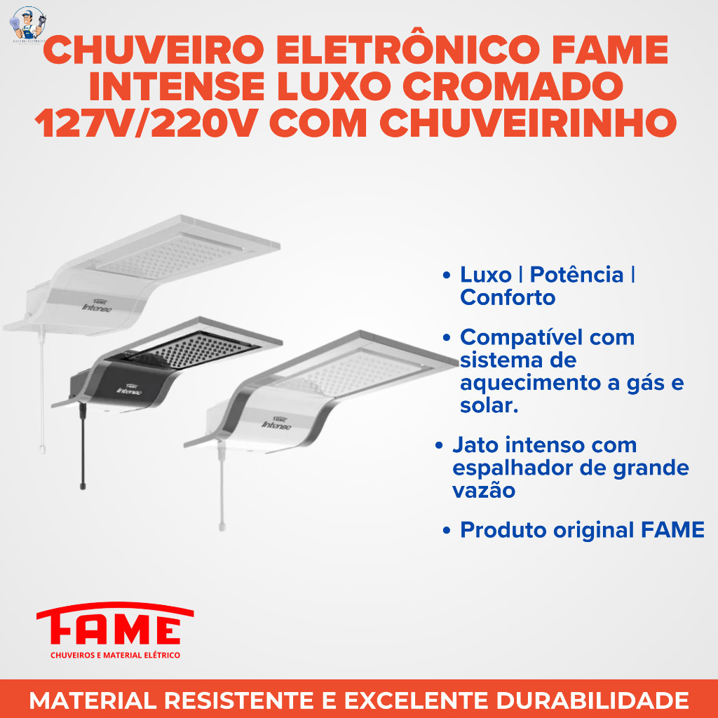 Chuveiro Eletrônico Fame Intense Luxo Cromado 127