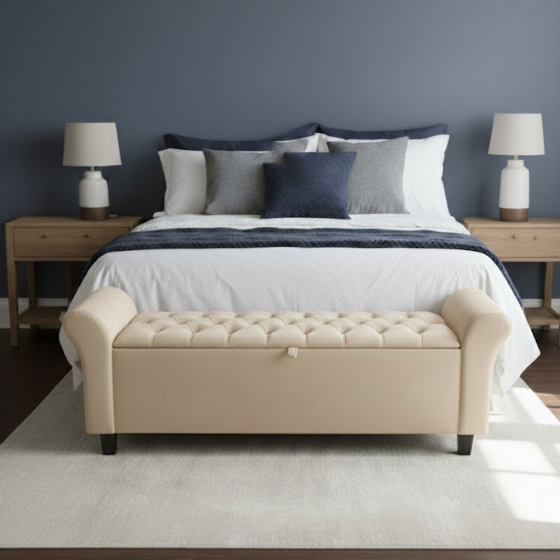 Baú Recamier Divã Paris 130cm Capitonê Suede Ba