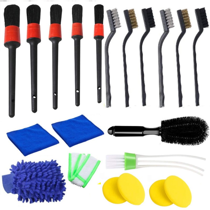 20 PCS Kit de Escovas de Limpeza de Carro Luvas de
