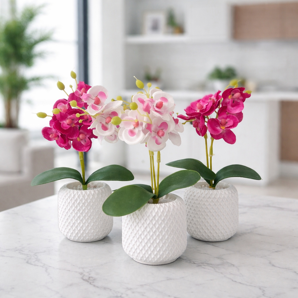Vasos Decorativos com Orquídea Artificial em Gess