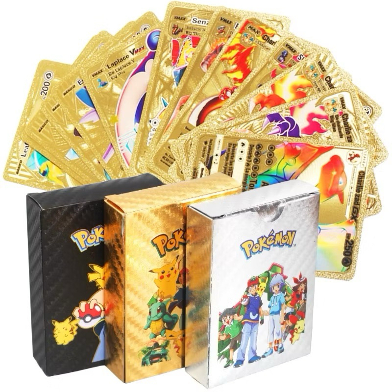 555 PCS Cartões Pokemon Metal Gold Vmax GX Energy