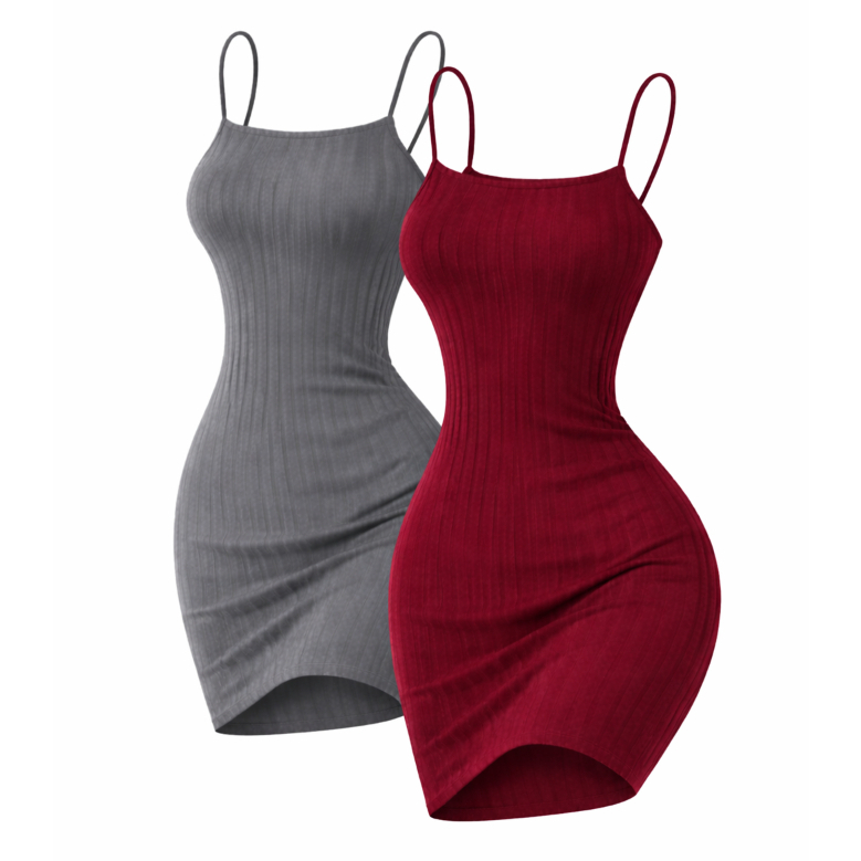 KIT 2 Vestido Mini Curto Canelado Modela o corpo A