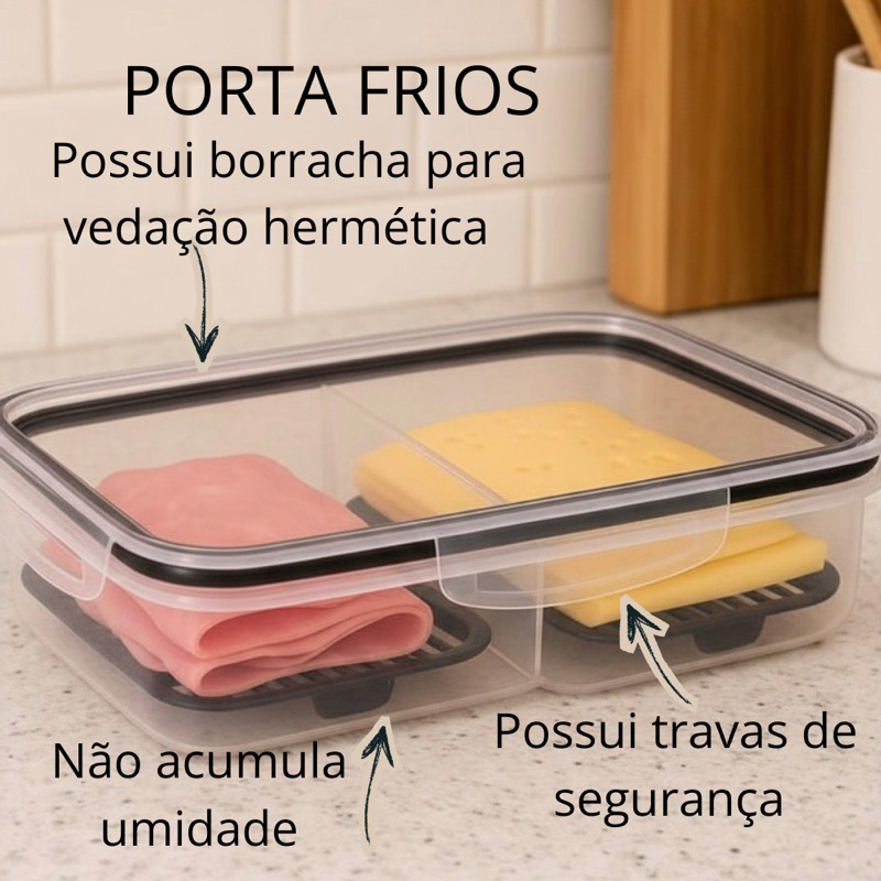 Porta Frios Duplo Preto para Presunto e Queijo Com