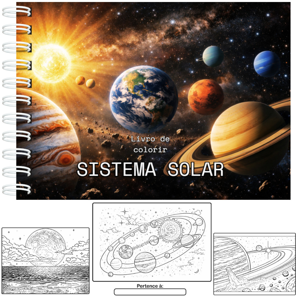 Livro de Colorir Educativo Sistema Solar Planetas 
