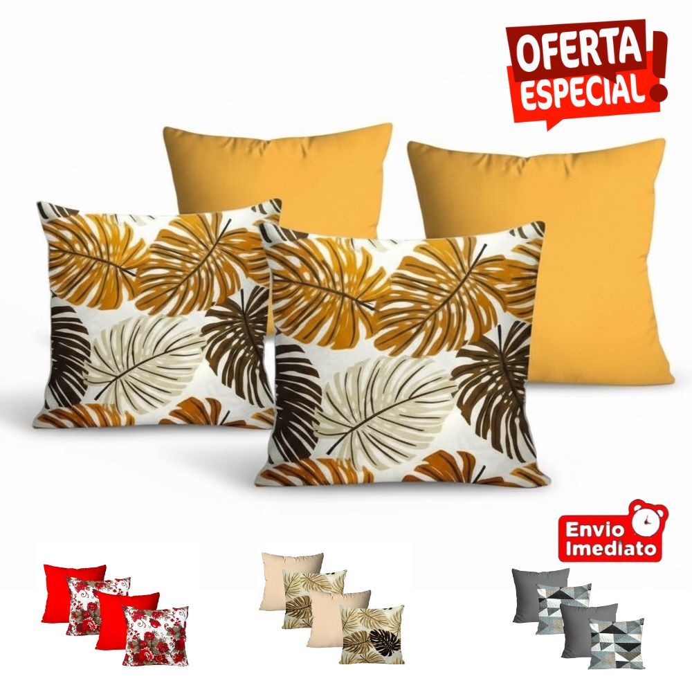 KIT 04 ALMOFADAS CHEIAS/CAPAS 45X45cm DECORATIVAS 