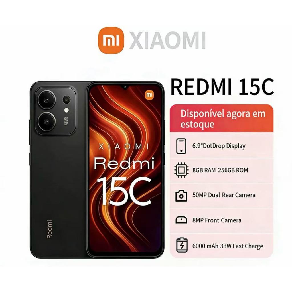 Celular Redmi 15C 4G, 256GB 8GB,Câmera 50MP, Bate