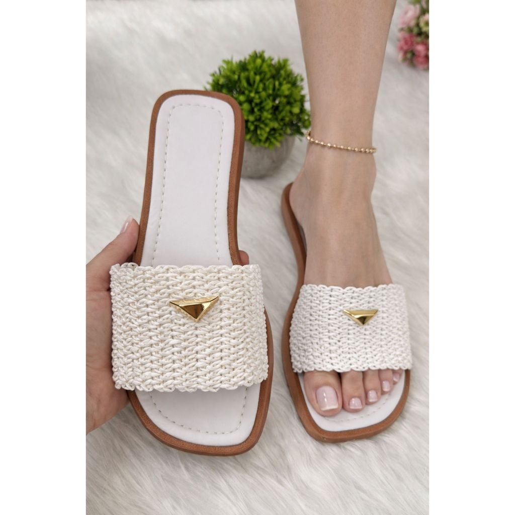 Sandália feminina papete FLAT RAFIA
