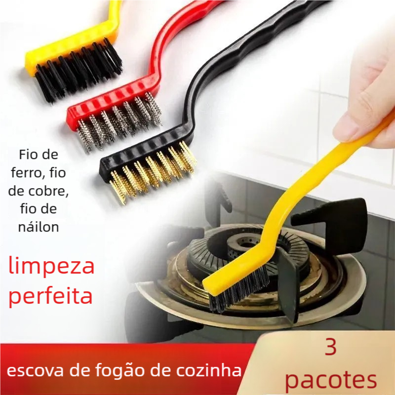 Kit Escova Limpeza Multiuso  3 UN, Aço Latão Nyl