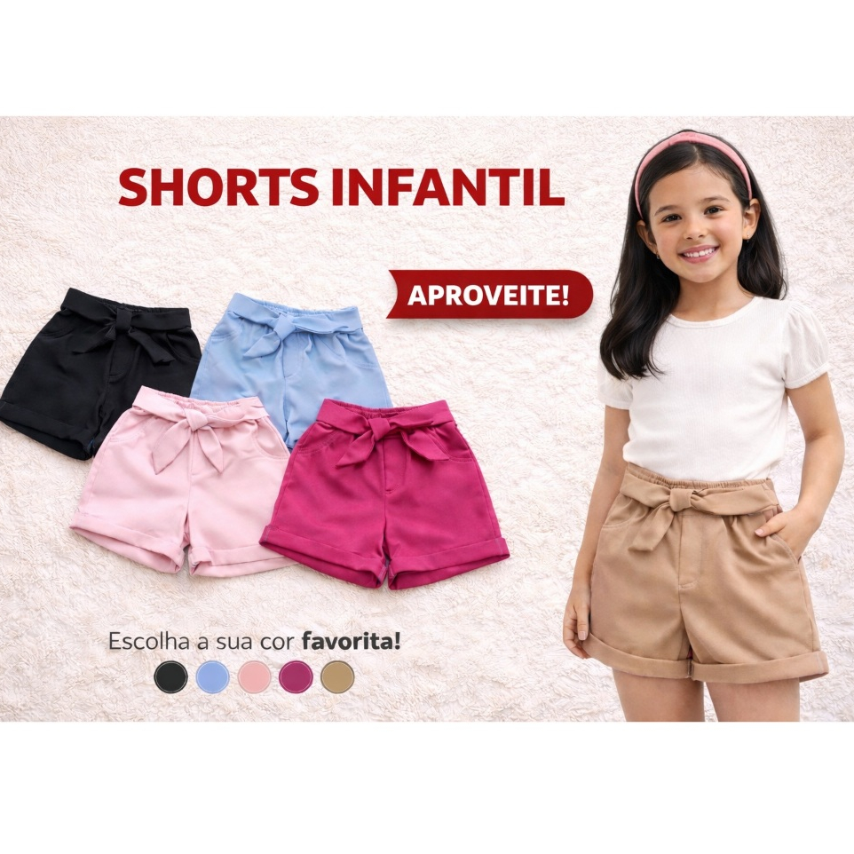 Shorts Infantil Menina alfaiataria  – BEGE-R