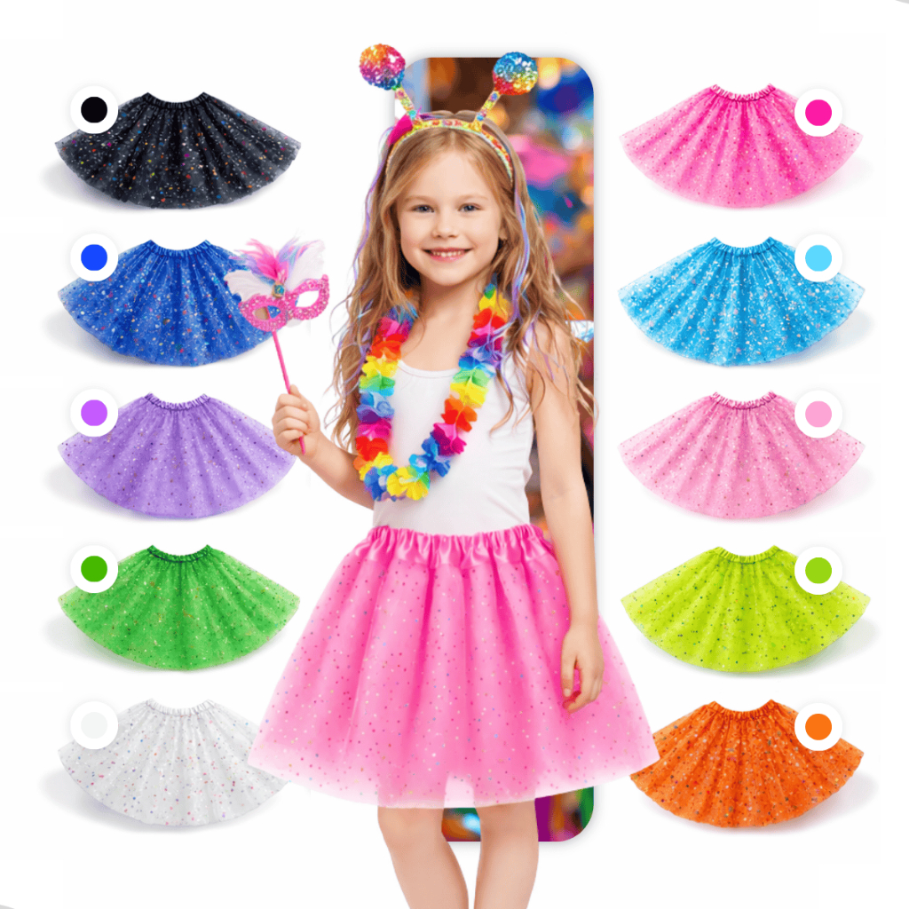 Saia Tule Criança Colorida C/ Brilho Tutu 30cm Ca