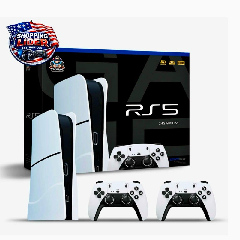 Console Gamer RS5 Retrô 4K + 2 Controles Sem Fio 