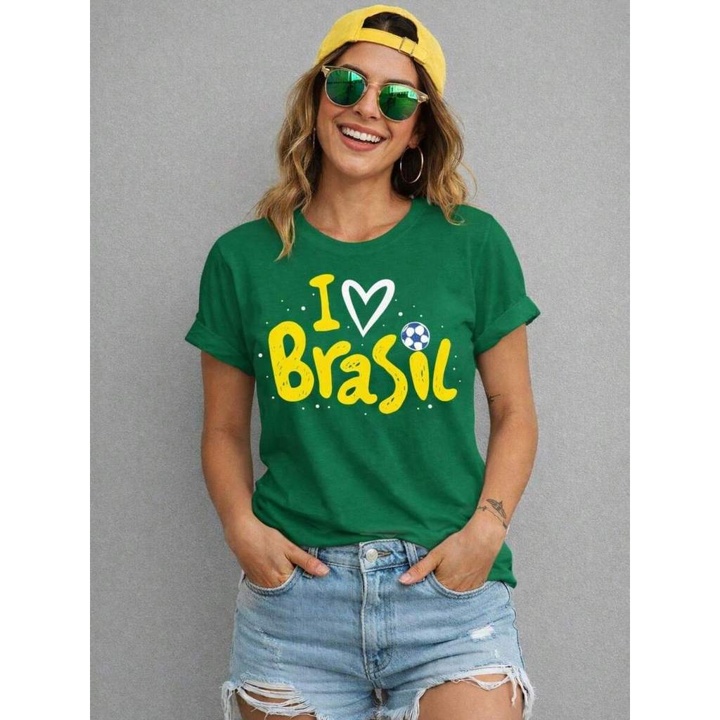 Camiseta Blusa Copa do Mundo Feminina Brasil I LOV