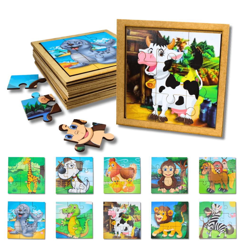 Kit 10 Quebra Cabeças Infantil Animais Fazenda Sa