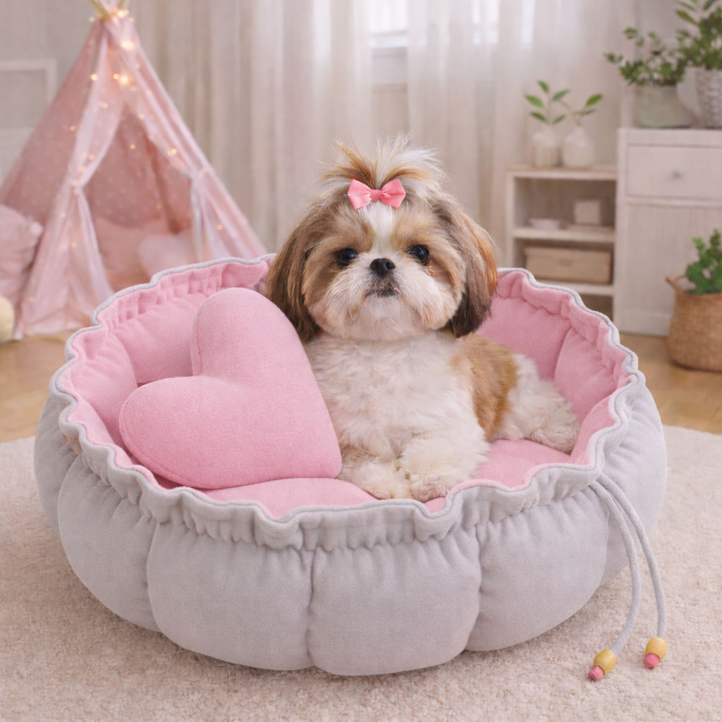 Caminha Redonda, com almofada de coração Rosa Ca