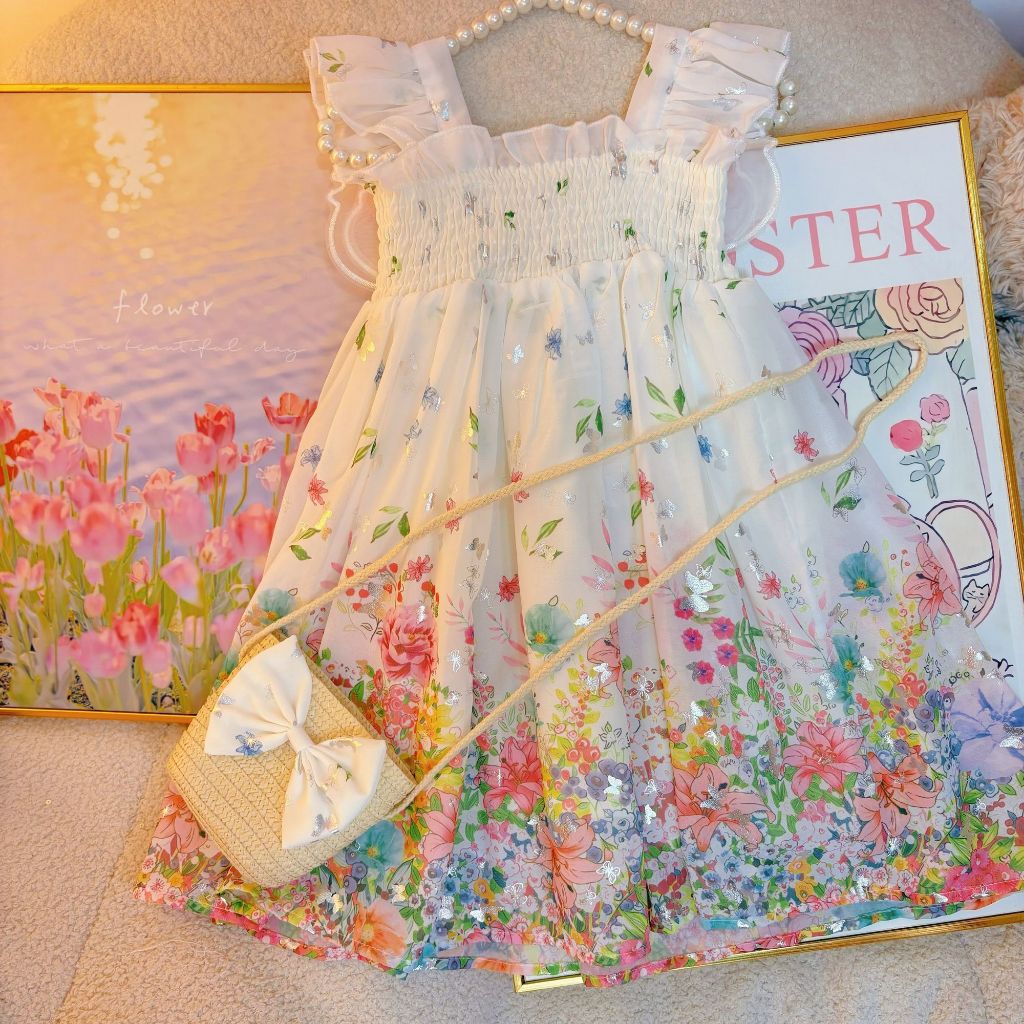 Vestido Infantil com Chapéu de Palha Estilo Princ