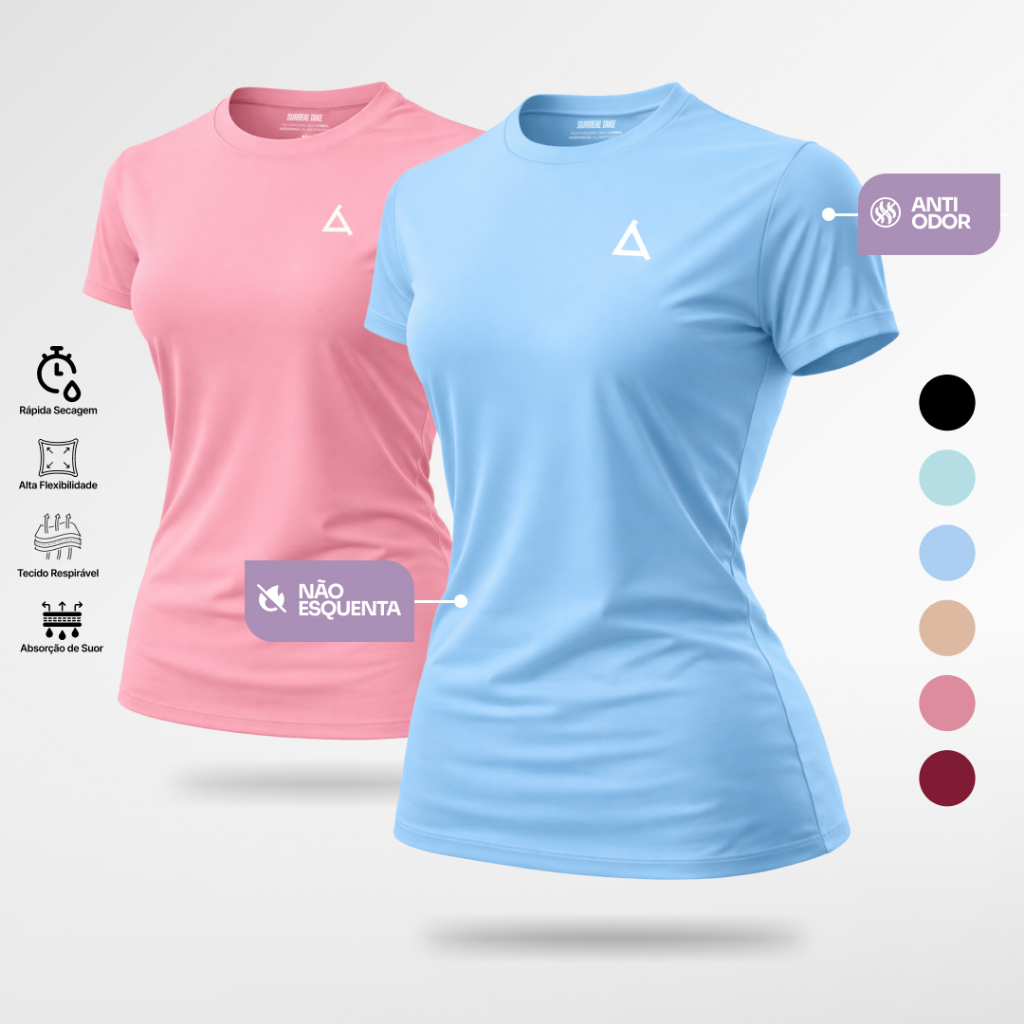 KIT 2 Camiseta Academia Feminina Dry Fit Treino Bl