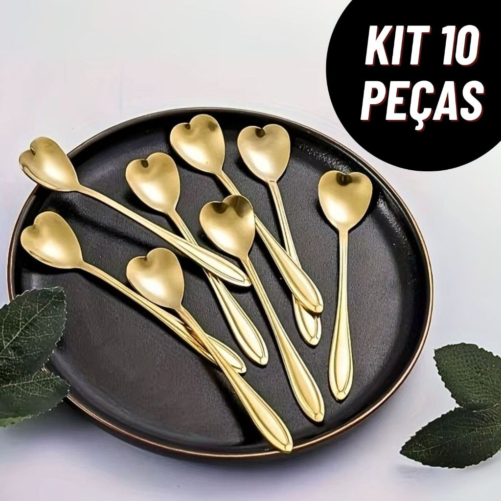 Kit 10 Colheres Coração Fofa para Cozinha Mesa P