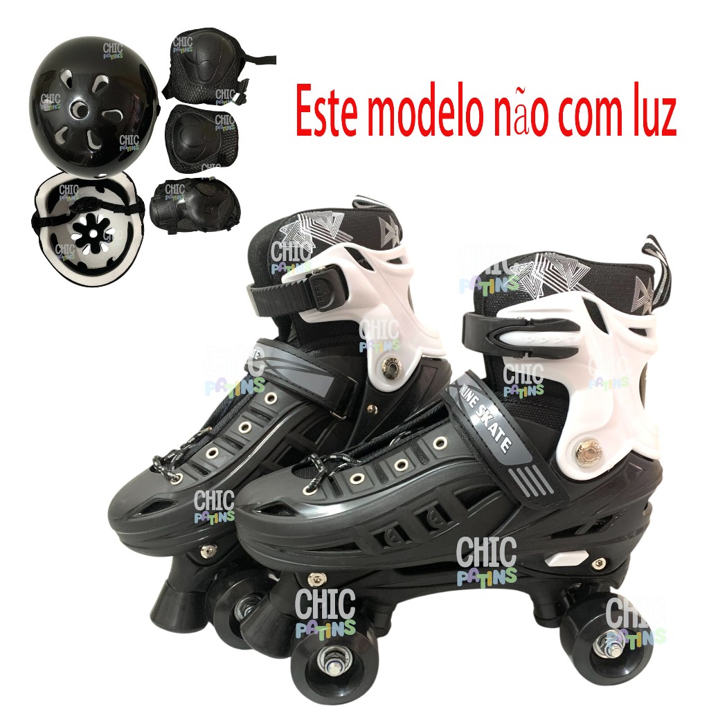 Patins De 4 Rodas Infantil Meninos Preto Com Freio
