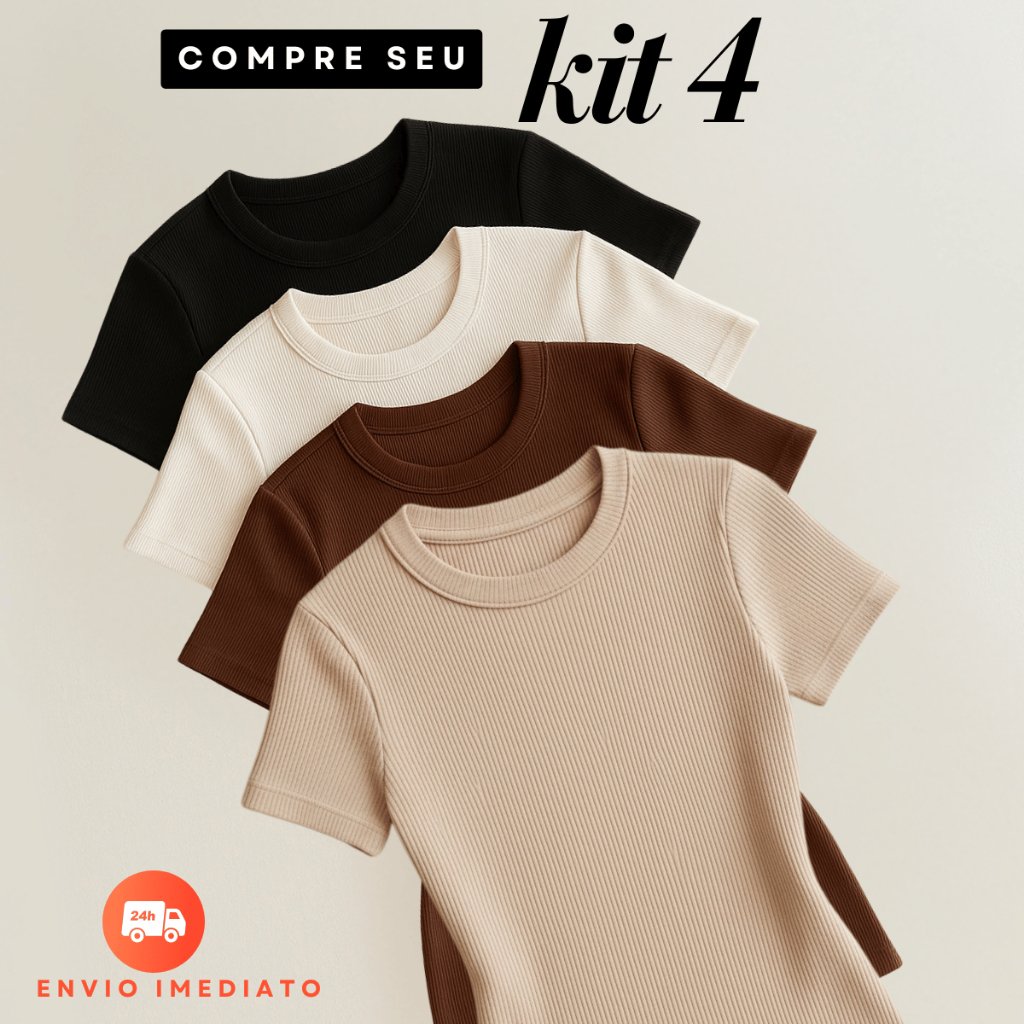 Kit 4 Blusas Feminina Ribana Canelado Básica Casu