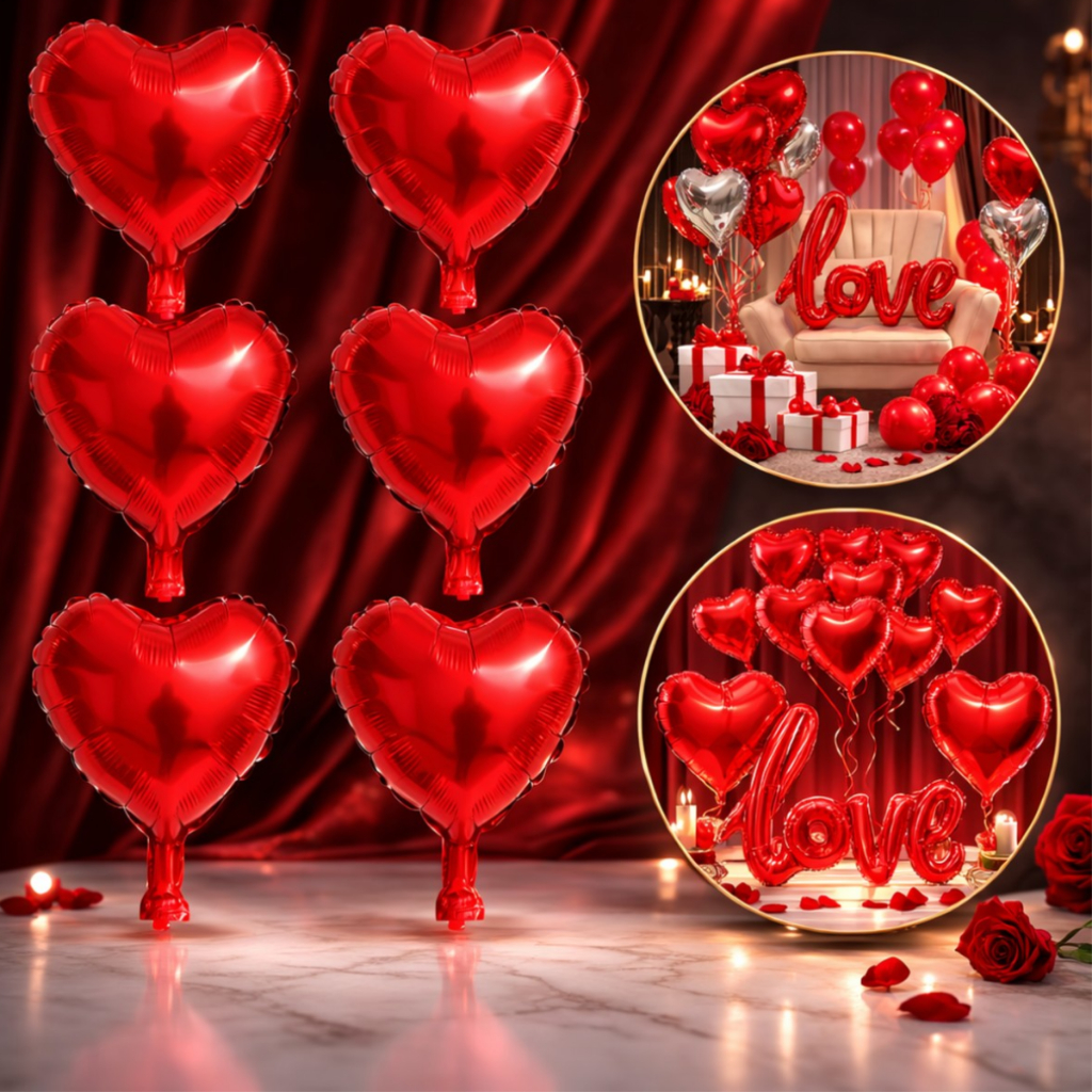 50 Mini Balão Metalizado Coração Vermelho 12cm 