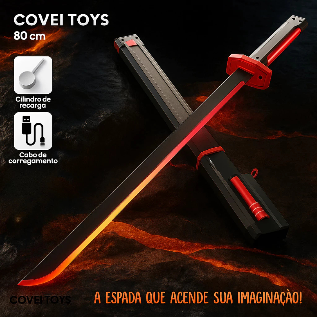 Espada Katana Samurai Grande 80Cm Com Led RGB Fais