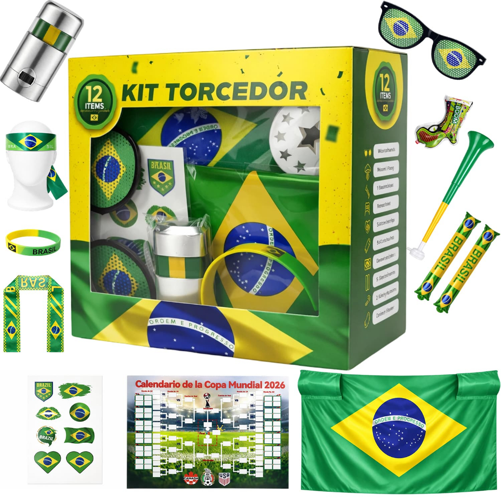 Combo Torcedor Bandeira Copa 2026 Adesivo Trompete