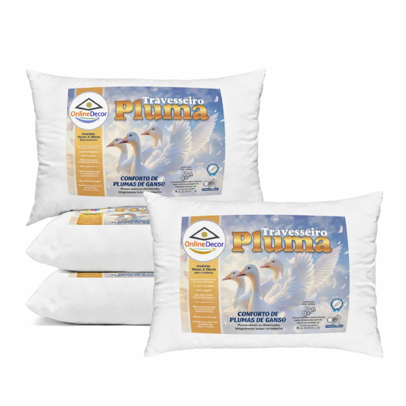 Kit com 4 Travesseiros 70×50 Pluma de Ganso P