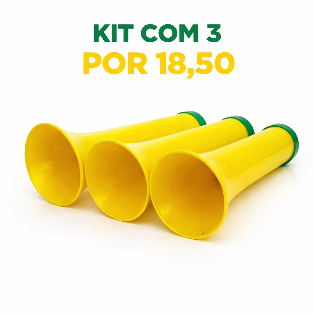 Kit 3 Cornetas Torcida Brasil Vuvuzela Copa do Mun