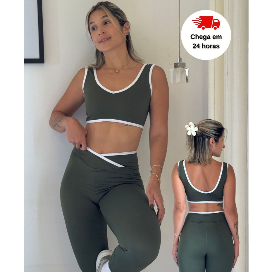 Conjunto Fitness Academia Feminino Bicolor Calça 
