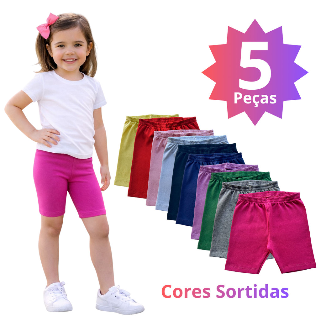 Kit 5 Bermudas Ciclista Infantil Menina Short Legg