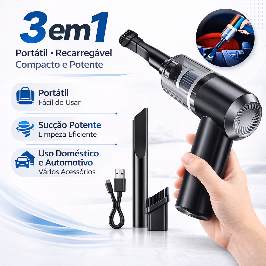 Aspirador de Pó Portátil 3 em 1 USB Recarregáve