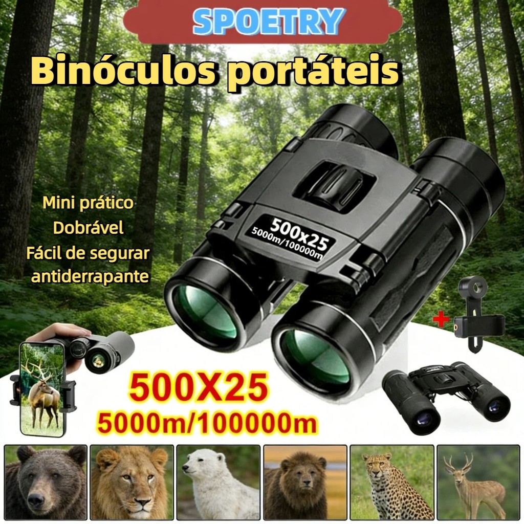 Binóculos Portáteis Com Zoom HD 500X25 Telescóp