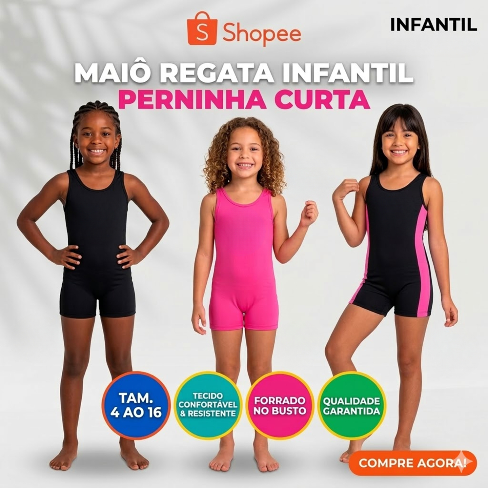 Maiô Infantil Feminino Macaquinho Juvenil Para Na