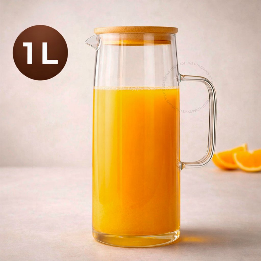Jarra De Vidro Com Tampa De Bambu Para Servir Suco