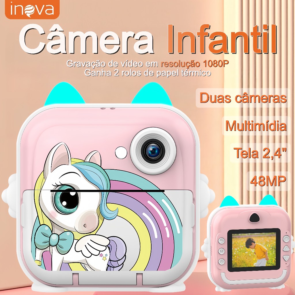 Inova Câmera Infantil 48MP Com Impressão Instant
