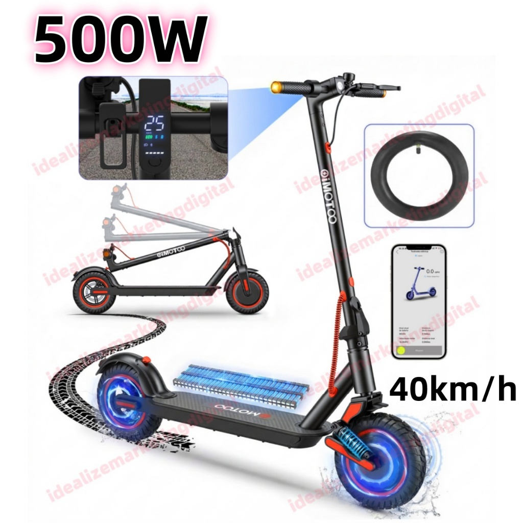 500W Patinete Elétrico 120kg 30km de Autonomia Mo