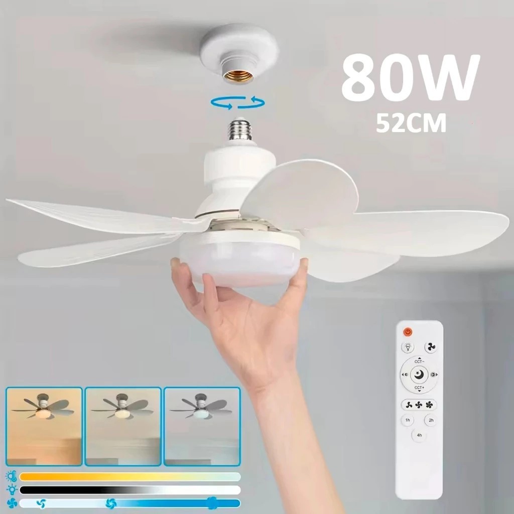 Ventilador de Teto 2 em 1 Controle Remoto 80W Lâm
