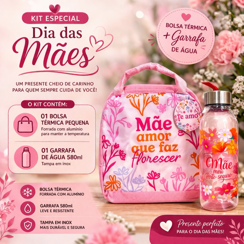 Kit Dia das Mães Bolsa Térmica + Garrafa 580ml |