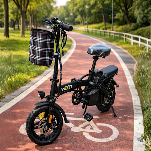 Bicicleta Elétrica Dobrável Cesto Farol LED Frei