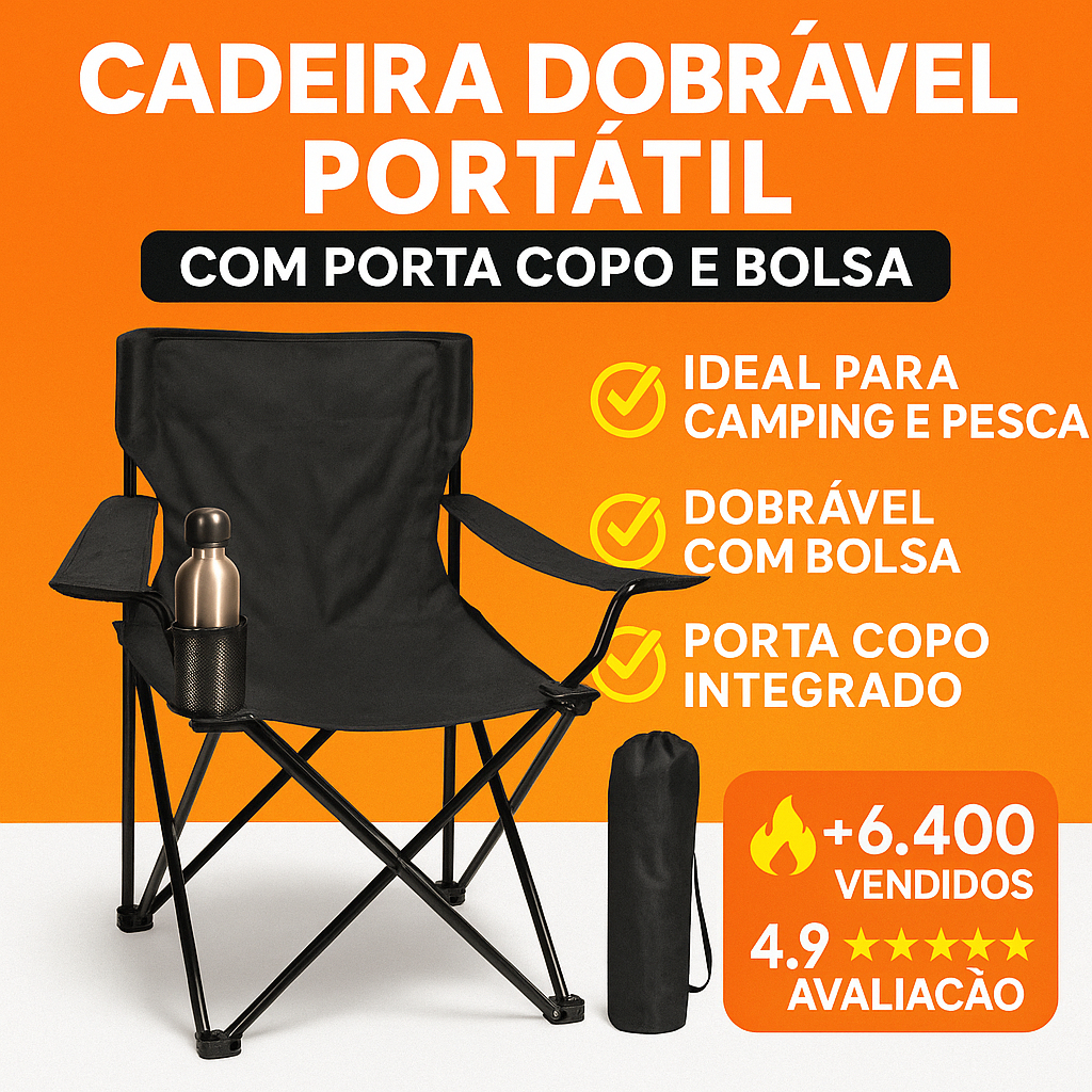 Cadeira Dobrável Portátil Camping Pesca Apoio de