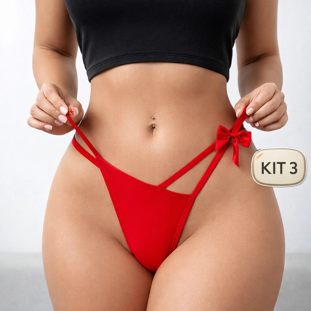 Kit 3 Tanga Calcinha Fio Dental com Laço Lingerie