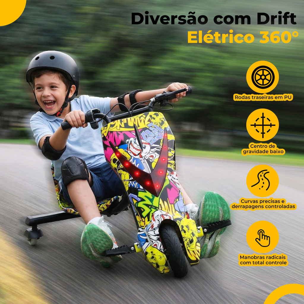 Triciclo Elétrico Drift Infantil LED  8 350W 3 Ve