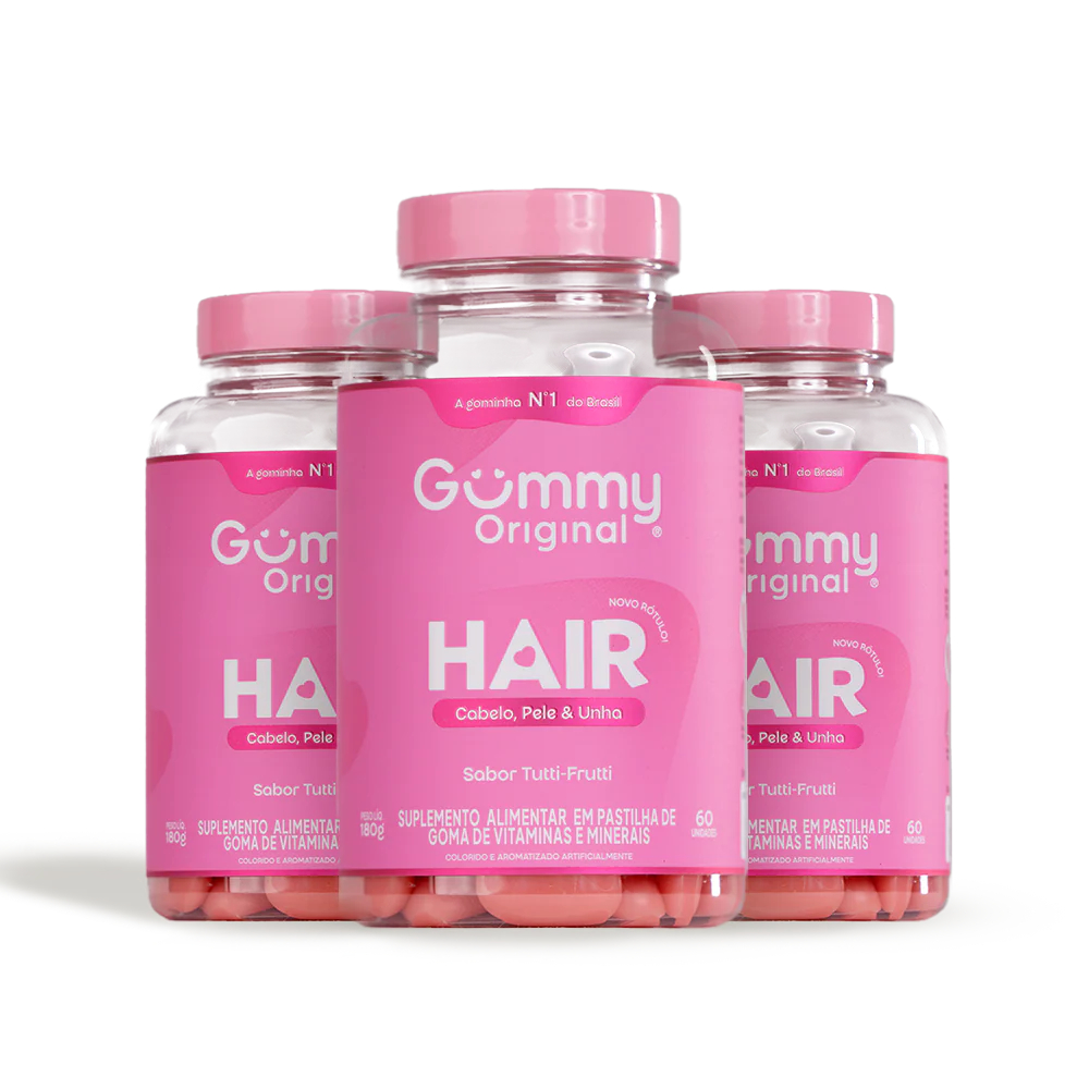 Kit Gummy Hair Vitamina Cabelo 60 Gomas 180g Unha 